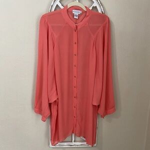 SOFT SURROUNDSINGS xlarge CORAL DOLMAN SLEEVE SHEER BUTTON UP TOP